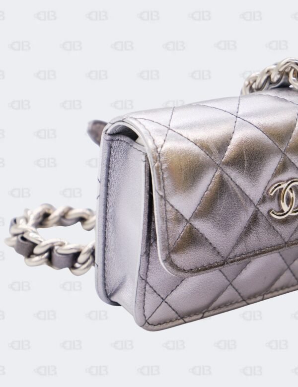Chanel Metallic Quilted Gradient Silver Clutch with Chain Waist Bag
