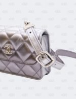 Chanel Metallic Quilted Gradient Silver Clutch with Chain Waist Bag