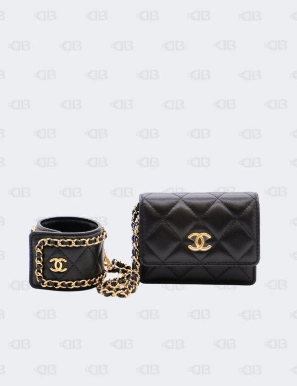 Chanel Black Quilted Lambskin Leather Mini Flap with Cuff Bag