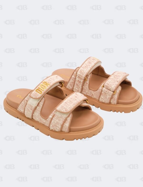 New Christian Dior Rose De Ven Cannage Tweed DiorAct Slip On Sandals Size 37 1/2