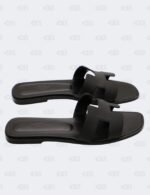 Hermes Oran Black Epsom Slide Flats Size 39 1/2