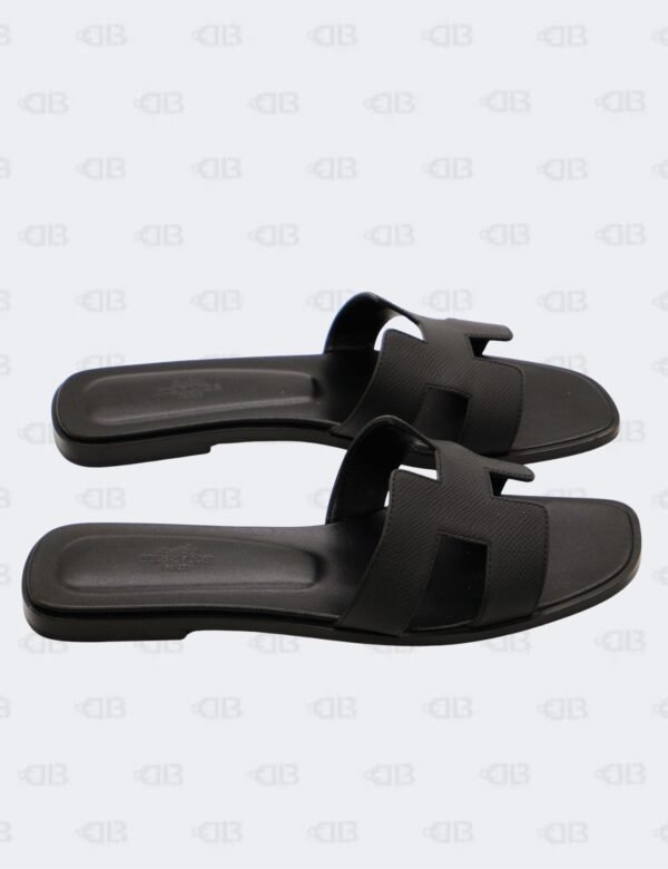 Hermes Oran Black Epsom Slide Flats Size 39 1/2