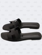 Hermes Oran Black Epsom Slide Flats Size 39 1/2