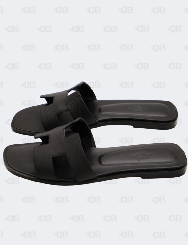 Hermes Oran Black Epsom Slide Flats Size 39 1/2