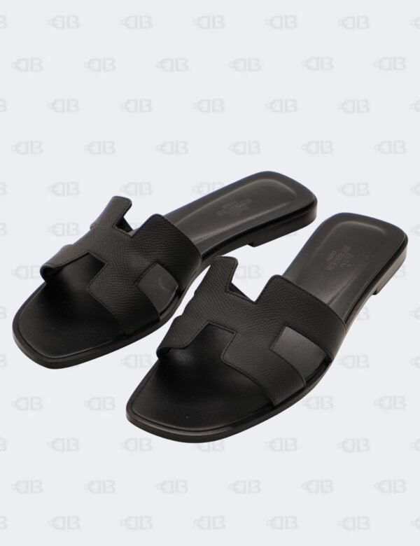 Hermes Oran Black Epsom Slide Flats Size 39 1/2