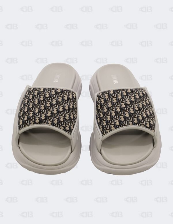 New Christian Dior M-Grey H-Town Oblique Canvas adn Rubber Slide Sandals Size 41 1/2