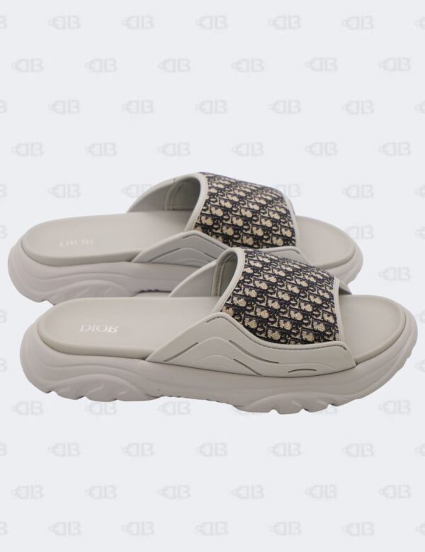 New Christian Dior M-Grey H-Town Oblique Canvas adn Rubber Slide Sandals Size 41 1/2