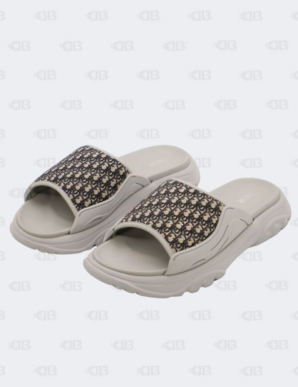 New Christian Dior M-Grey H-Town Oblique Canvas adn Rubber Slide Sandals Size 41 1/2