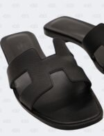 Hermes Oran Black Epsom Slide Flats Size 39 1/2