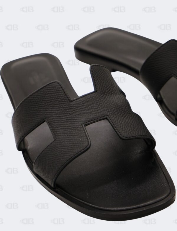 Hermes Oran Black Epsom Slide Flats Size 39 1/2