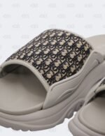 New Christian Dior M-Grey H-Town Oblique Canvas adn Rubber Slide Sandals Size 41 1/2
