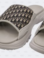 New Christian Dior M-Grey H-Town Oblique Canvas adn Rubber Slide Sandals Size 41 1/2
