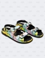 New Chanel CC Laminated Printed Multicolour Metallic Dad Sandals Size 42C