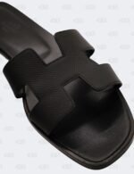 Hermes Oran Black Epsom Slide Flats Size 39 1/2