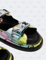 New Chanel CC Laminated Printed Multicolour Metallic Dad Sandals Size 42C