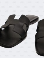 Hermes Oran Black Epsom Slide Flats Size 39 1/2