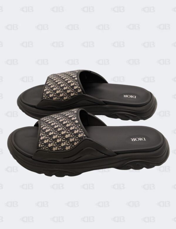 New Christian Dior M-Black H-Town Oblique Canvas adn Rubber Slide Sandals Size 45