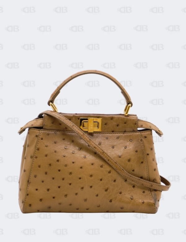 Fendi Peekaboo In Tan Ostrich Leather With Ghw