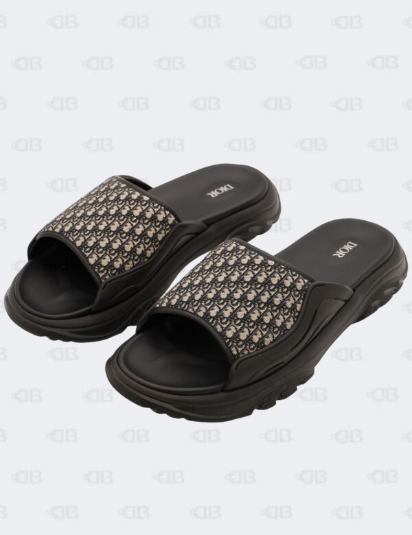 New Christian Dior M-Black H-Town Oblique Canvas adn Rubber Slide Sandals Size 45