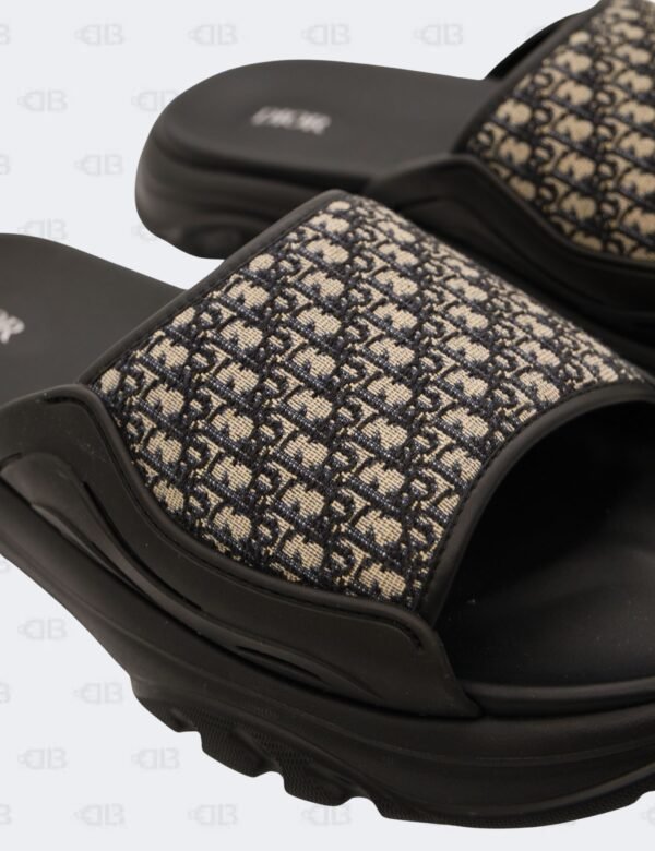 New Christian Dior M-Black H-Town Oblique Canvas adn Rubber Slide Sandals Size 45