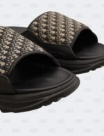 New Christian Dior M-Black H-Town Oblique Canvas adn Rubber Slide Sandals Size 45