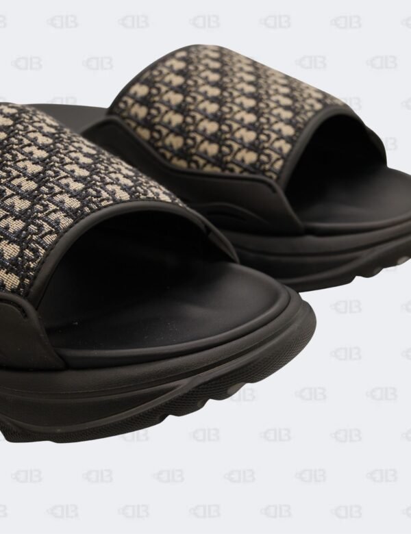 New Christian Dior M-Black H-Town Oblique Canvas adn Rubber Slide Sandals Size 45