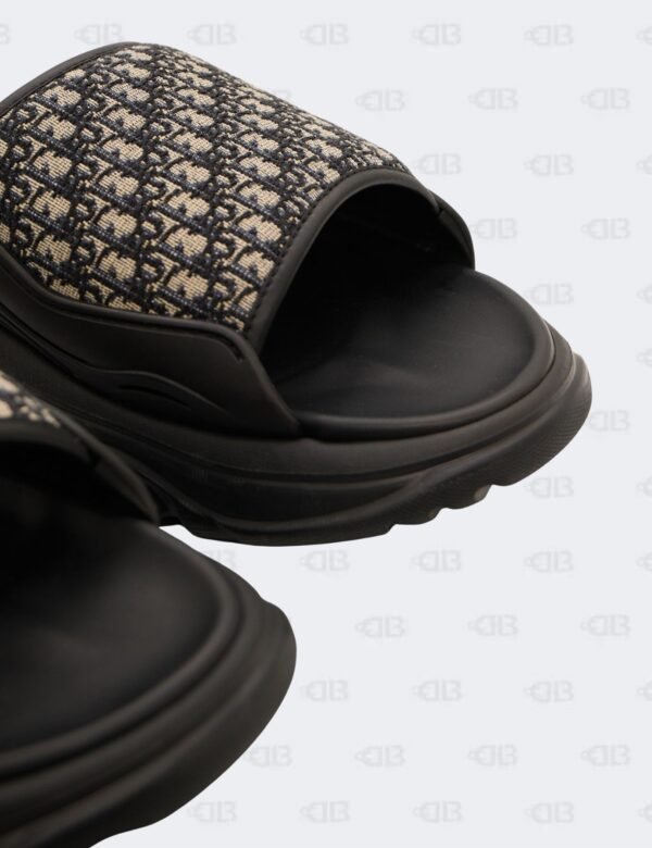 New Christian Dior M-Black H-Town Oblique Canvas adn Rubber Slide Sandals Size 45