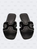 Hermes Oran Black Suede Crystal Embellished Slide Flats Size 36