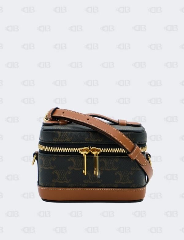 Celine Brown Triomphe Coated Canvas and Leather Mini Vanity Case