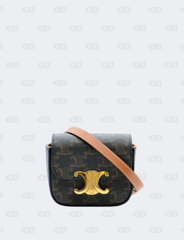 Celine Brown Triomphe Coated Canvas Mini Claude Shoulder Bag