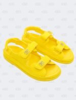 New Chanel Yellow Knit Fabric with CC Pearl Embellished Dad Sandals Size 40 1/2C