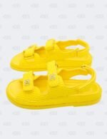 New Chanel Yellow Knit Fabric with CC Pearl Embellished Dad Sandals Size 40 1/2C