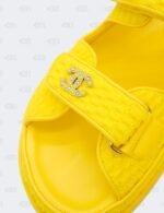 New Chanel Yellow Knit Fabric with CC Pearl Embellished Dad Sandals Size 40 1/2C