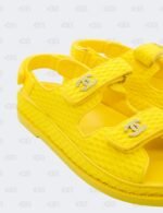 New Chanel Yellow Knit Fabric with CC Pearl Embellished Dad Sandals Size 40 1/2C