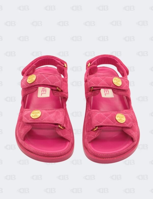 Chanel Fuchsia Quilted Suede Dad Sandals Size 37 1/2C