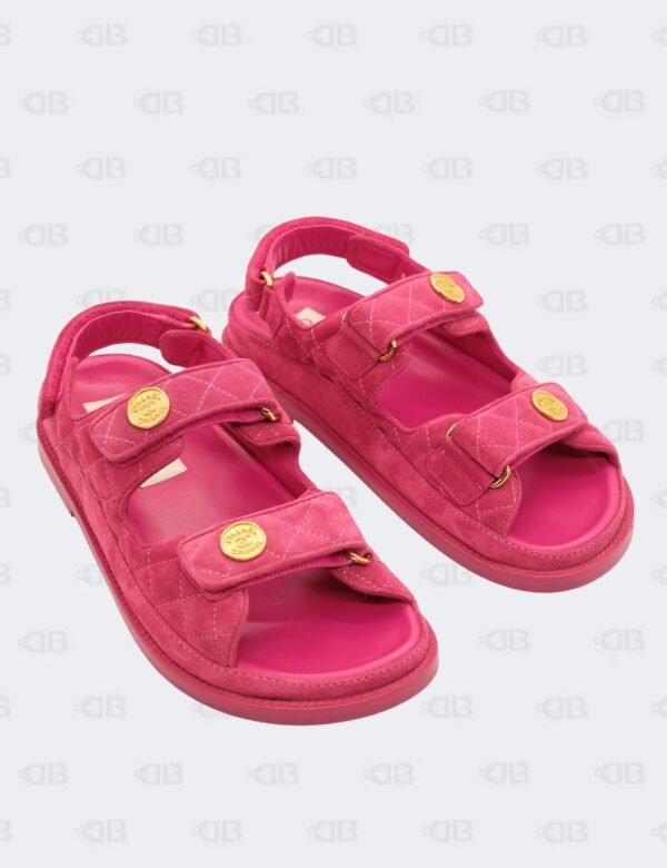 Chanel Fuchsia Quilted Suede Dad Sandals Size 37 1/2C