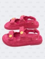 Chanel Fuchsia Quilted Suede Dad Sandals Size 37 1/2C