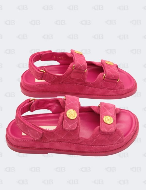 Chanel Fuchsia Quilted Suede Dad Sandals Size 37 1/2C