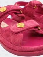 Chanel Fuchsia Quilted Suede Dad Sandals Size 37 1/2C