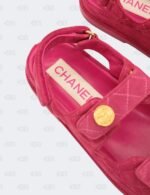 Chanel Fuchsia Quilted Suede Dad Sandals Size 37 1/2C