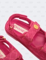 Chanel Fuchsia Quilted Suede Dad Sandals Size 37 1/2C
