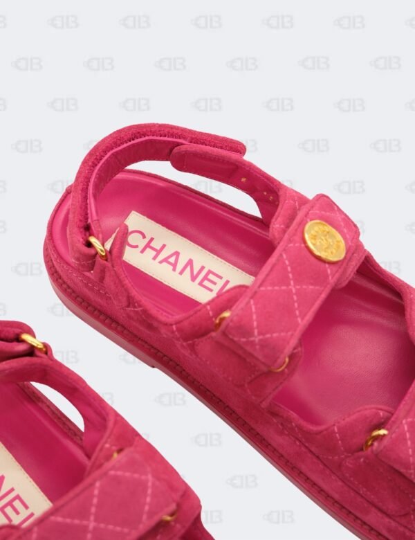 Chanel Fuchsia Quilted Suede Dad Sandals Size 37 1/2C