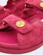 Chanel Fuchsia Quilted Suede Dad Sandals Size 37 1/2C