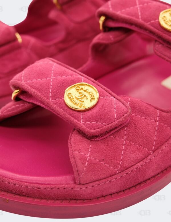 Chanel Fuchsia Quilted Suede Dad Sandals Size 37 1/2C