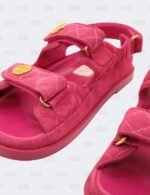 Chanel Fuchsia Quilted Suede Dad Sandals Size 37 1/2C
