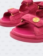 Chanel Fuchsia Quilted Suede Dad Sandals Size 37 1/2C