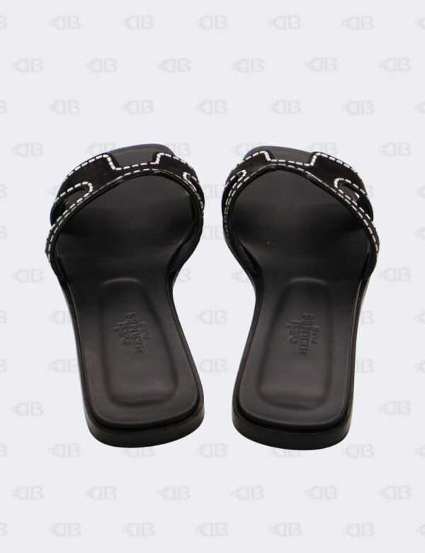 Hermes Oran Black Suede Crystal Embellished Slide Flats Size 36