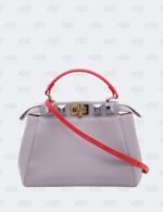 Fendi Peekaboo Studded 2way Handbag In Grey/Red Leather