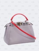 Fendi Peekaboo Studded 2way Handbag In Grey/Red Leather