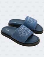 New Christian Dior M-Blue Aqua Denim Slide Sandals Size 44